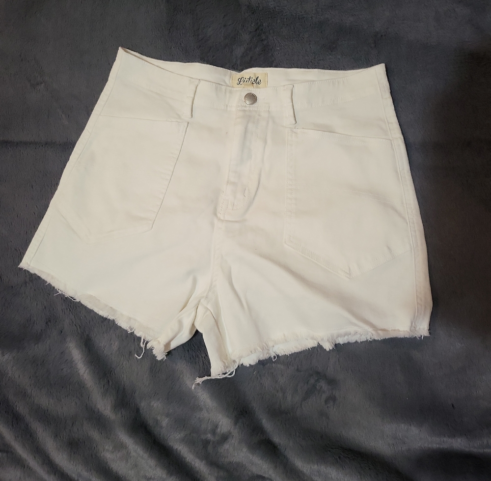 Listicle High Waist White Frayed Shorts